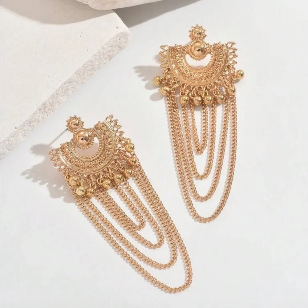 Aurora Cascade Gold Chain Fringe Earrings